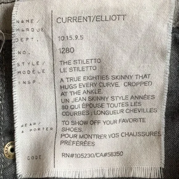 Current/Elliott The Stiletto Dillon Released Hem Jean Gray Size 28 - Picture 15 of 15